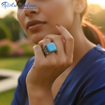 Load image into Gallery viewer, Silver Turquoise Stone Ring for Men | Signet Ring