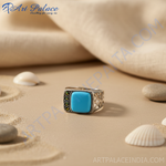 Load image into Gallery viewer, Silver Turquoise Stone Ring for Men | Signet Ring