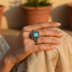 Load image into Gallery viewer, Silver Turquoise Ring with Marcasite for Women | Statement Ring