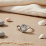 将图像加载到图库查看器中, Silver Halo Diamond Ring for Women | Engagement Ring | Gift
