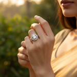 将图像加载到图库查看器中, 925 Silver Oval Halo Ring for Women | Anniversary Gift