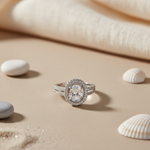 将图像加载到图库查看器中, 925 Silver Oval Halo Ring for Women | Anniversary Gift