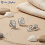 Load image into Gallery viewer, Silver Heart Stud Earrings for Women | Crystal Embellished Gift