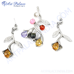 Load image into Gallery viewer, Silver flower earrings set with colorful gemstones, perfect for women's jewelry gifts.