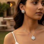 Load image into Gallery viewer, Silver Flower Earrings & Pendant Set | Cubic Zirconia Jewelry