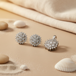 Load image into Gallery viewer, Silver Flower Earrings & Pendant Set | Cubic Zirconia Jewelry