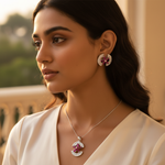 Load image into Gallery viewer, Silver Ruby Earrings and Pendant Set for Women | Gift Jewelry