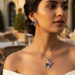 Load image into Gallery viewer, Silver Flower Basket Earrings, Pendant Set | Gemstone Jewelry