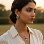 Load image into Gallery viewer, Silver Flower Basket Earrings, Pendant Set | Gemstone Jewelry