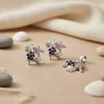 Load image into Gallery viewer, Silver Flower Basket Earrings, Pendant Set | Gemstone Jewelry