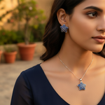 Load image into Gallery viewer, 925 Silver Sapphire Star Earrings & Pendant Set | Gift for Her