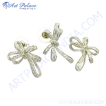 Load image into Gallery viewer, Silver bow stud earrings with sparkling cubic zirconia stones, perfect for women.
