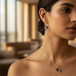 Load image into Gallery viewer, 925 Silver Blue Sapphire Flower Earrings & Pendant Set