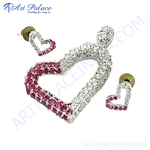 Load image into Gallery viewer, Silver heart-shaped ruby stud earrings and matching pendant, perfect for everyday wear.