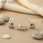 Load image into Gallery viewer, Silver Hoop Earrings with Pink Gemstones | Women's Jewelry