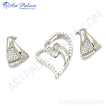 Load image into Gallery viewer, Silver heart pendant and earrings set with sparkling diamonds, elegant design