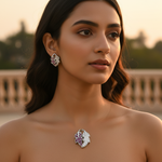 Load image into Gallery viewer, Silver Ruby Leaf Earrings & Pendant Set | Women's Jewelry Gift