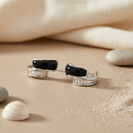 Load image into Gallery viewer, Silver Onyx & Baguette Diamond Earrings for Women