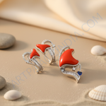 Load image into Gallery viewer, Silver Coral Gemstone Earrings for Women | Statement Jewelry