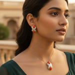 Load image into Gallery viewer, Silver Coral Earrings & Pendant Set | Women's Jewelry Gift