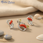 Load image into Gallery viewer, Silver Coral Gemstone Pendant Earrings Set for Women