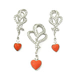 Load image into Gallery viewer, Silver Heart Pendant Earrings Set | Coral Gemstone Jewelry