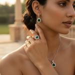 Load image into Gallery viewer, 925 Silver Emerald Ring & Earrings Set for Women | Gift Jewelry