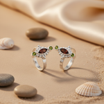 Load image into Gallery viewer, 925 Silver Garnet Toe Rings with Peridot Accents | Women's Jewelry