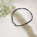 将图像加载到图库查看器中, Black Cord Anklet with Three Floral Sterling Silver Charms