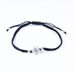 将图像加载到图库查看器中, Black Cord Flower Bracelet with Turquoise Bead, Adjustable
