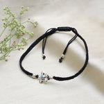 将图像加载到图库查看器中, Black Cord Flower Bracelet with Turquoise Bead, Adjustable