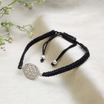 Load image into Gallery viewer, Adjustable Black Cord Bracelet with Sterling Silver Flower of Life Charm