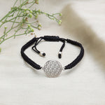 Load image into Gallery viewer, Adjustable Black Cord Bracelet with Sterling Silver Flower of Life Charm