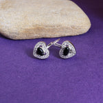 将图像加载到图库查看器中, 925 Silver Heart Stud Earrings with Black Gemstones | Women's Jewelry