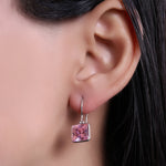 将图像加载到图库查看器中, Silver Pink Gemstone Square Earrings for Women | Dangle Jewelry