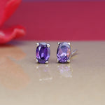 Load image into Gallery viewer, Silver Amethyst Stud Earrings for Women | Gemstone Jewelry