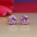 将图像加载到图库查看器中, Silver Pink Sapphire Stud Earrings | Flower Design | For Women
