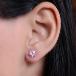 Load image into Gallery viewer, Silver Pink Sapphire Stud Earrings | Flower Design | For Women