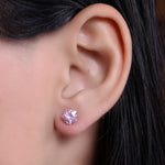 将图像加载到图库查看器中, Silver Pink Sapphire Stud Earrings | Flower Design | For Women