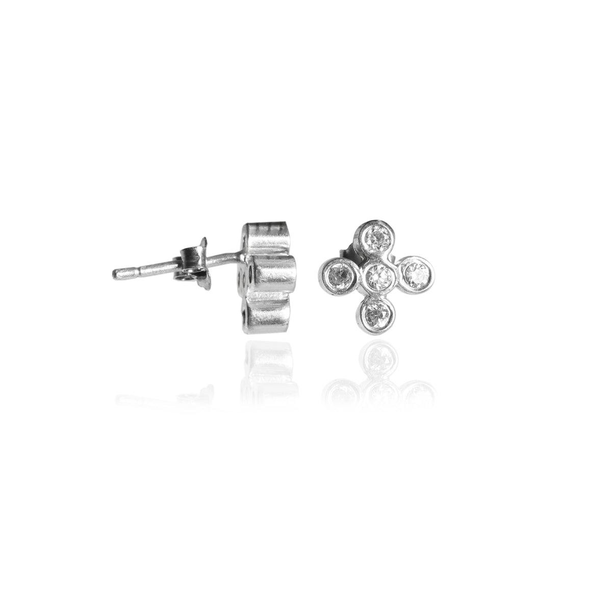 Silver cubic zirconia stud earrings | flower design | for women