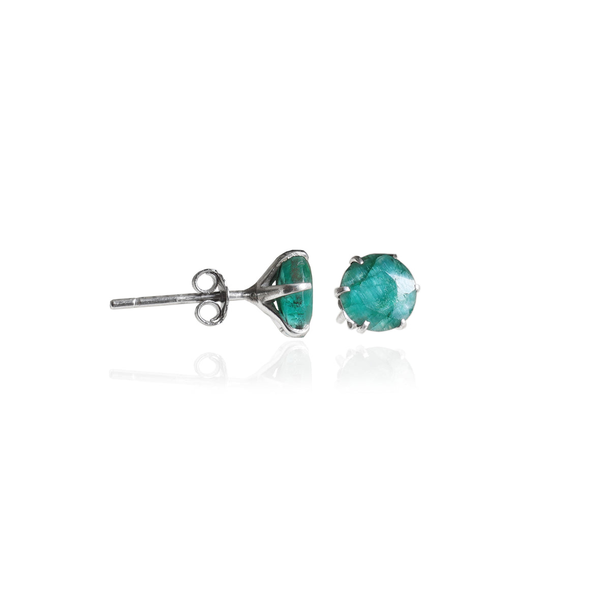 Emerald stud earrings in silver for women | gemstone jewelry