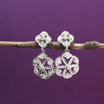将图像加载到图库查看器中, Silver Flower Earrings with Diamonds for Women | Dangle Earrings