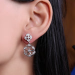 将图像加载到图库查看器中, Silver Flower Earrings with Diamonds for Women | Dangle Earrings