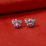 将图像加载到图库查看器中, Silver Butterfly Stud Earrings with Pink Gemstones | Gift for Her