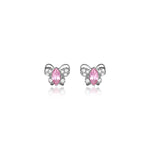 将图像加载到图库查看器中, Silver Butterfly Stud Earrings with Pink Gemstones | Gift for Her