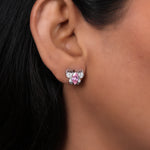 将图像加载到图库查看器中, Silver Butterfly Stud Earrings with Pink Gemstones | Gift for Her