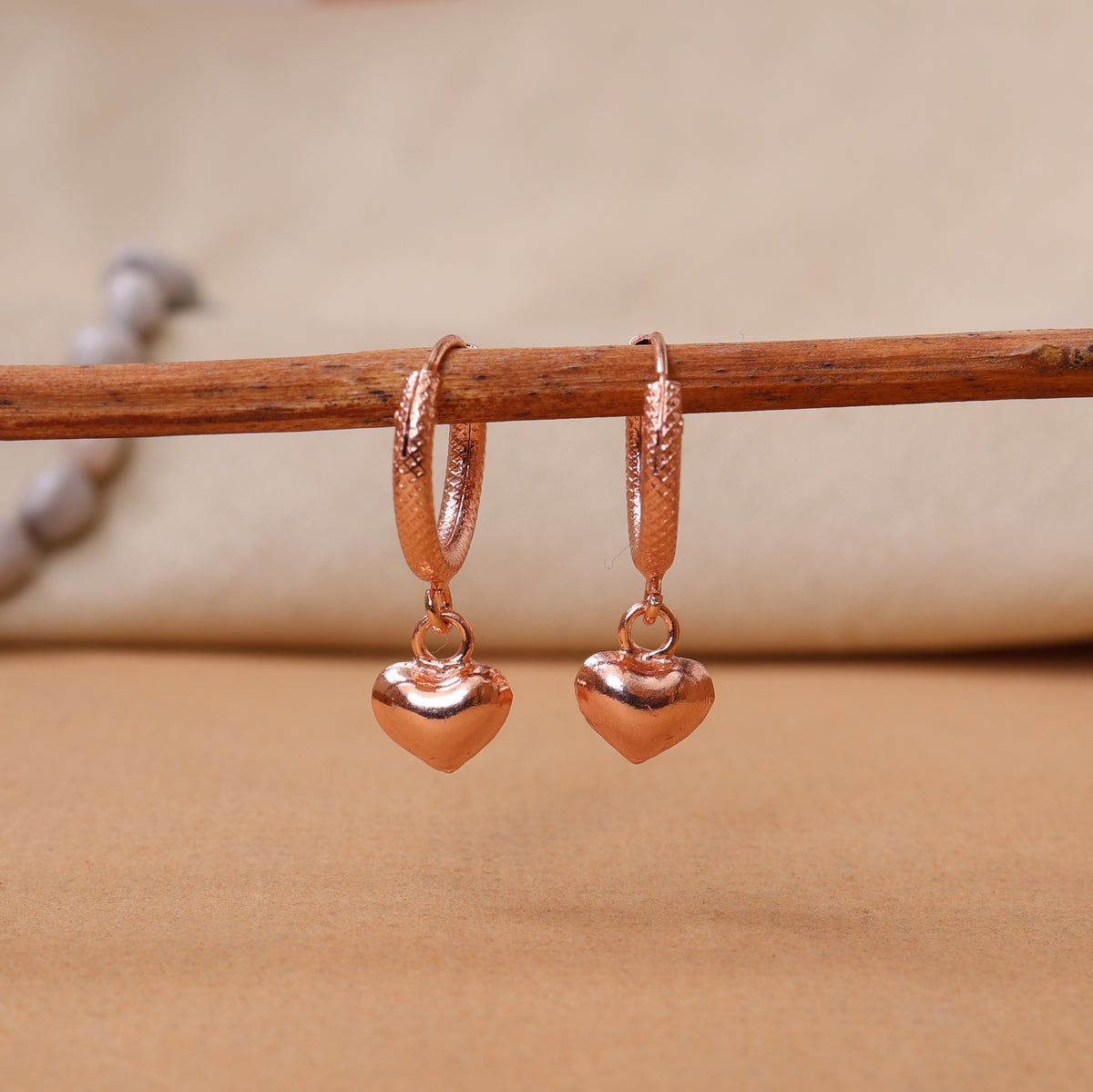Rose gold plating heart hoop earrings for women | dangle jewelry
