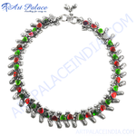 Load image into Gallery viewer, 925 Silver Anklet with Red & Green Gemstones | Women's Jewelry