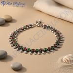 Load image into Gallery viewer, 925 sterling silver anklet with red and green gemstones, perfect women's jewelry piece