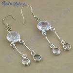 Load image into Gallery viewer, Pendientes colgantes de cuarzo blanco en plata 925 | Para mujer | Regalo